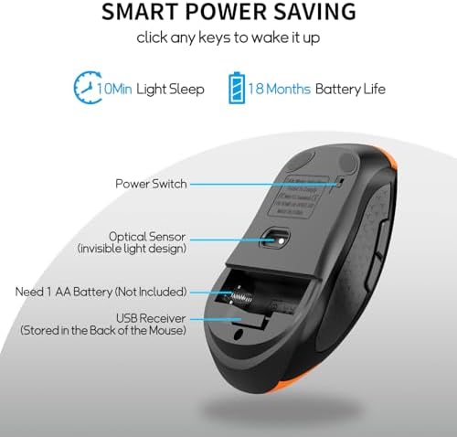 Ergonomic 6 Button Silent Wireless Side Key Mouse OrangeNo Light