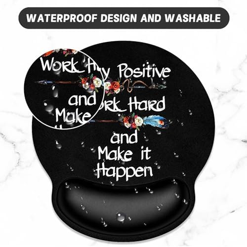 ITNRSIIET Ergonomic Mouse Pad with Wrist Support Wrist Rest Smooth Surface Non-Slip Rubber Base Comfortable Office Supplies Pain Relief, 9.8 x 9.1 inches, Inspirational Quote Black