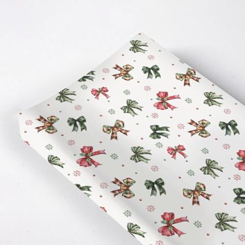 Watercolor Christmas Bows Winter Holiday Snowflakes Pattern Baby Changing Pad Cover, Unisex Bows Nursery Diaper Changing Table Pad Mat Sheet for Boys Girls-16x32
