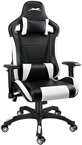 Leopard Gaming Chair, High Back PU Leather Office Chair, Adjustable Video Gaming Chairs, Swivel Racing Chair with Adjustable Armrest (Black/White)
