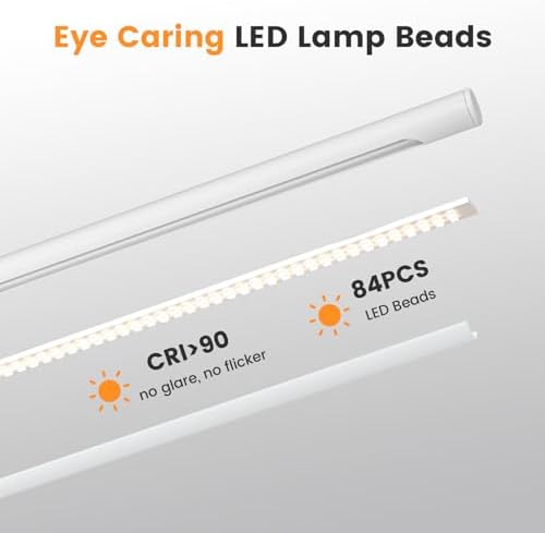 SIBRILLE White LED Desk Lamp, 16" Dimmable Metal Desk Light with Base, 15W 1200LM, Adapter Included, Color & Brightness Adjustable, Modern Tall Table Lamp for Home Office Reading Study Task Laptop