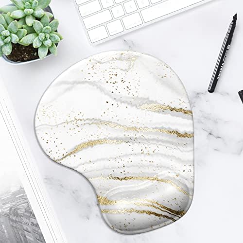 ITNRSIIET Ergonomic Mouse Pad with Gel Wrist Support Wrist Rest Smooth Surface Non-Slip PU Base Comfortable Office Supplies Pain Relief, 9.5 x 8 inches, Gray Gold Marbling
