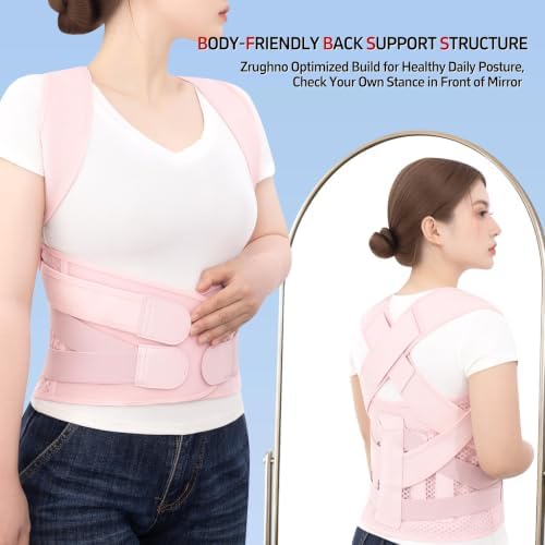 Posture Corrector for Women and Men Back Brace Straightener Scoliosis Spine Support Hunchback Upright Instant Thoracic Relief Pain Adjustable Shoulder Straps Kyphosis (Pink, Medium)