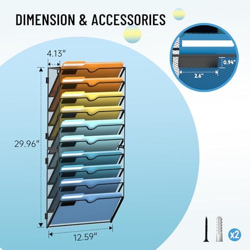 SUPEASY 10-Tier Hanging Wall File Organizer with Hooks, 2 Pack