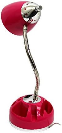 Simple Designs LD1015-PNK Flossy Organizer Desk Lamp with Charging Outlet and Lazy Susan Base, Pink