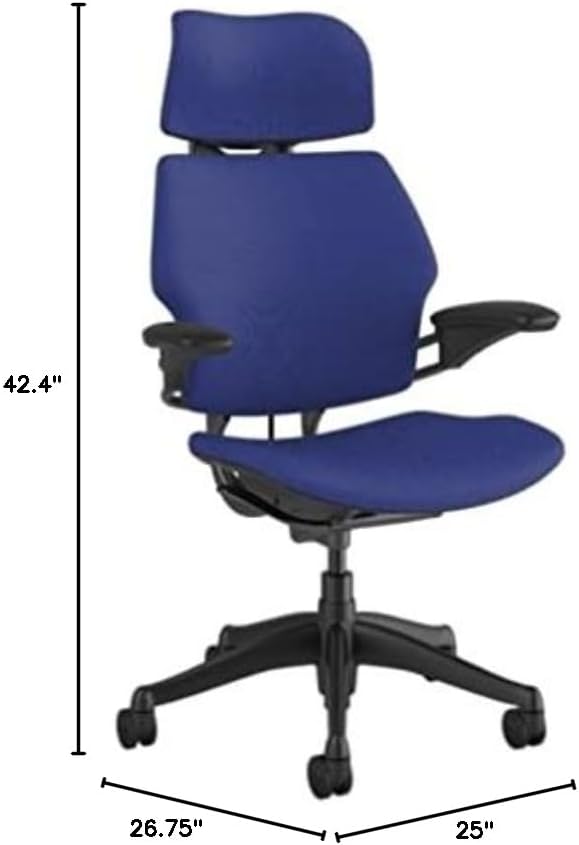 Humanscale Freedom Office Chair with Headrest - Ergonomic Work Chair with Standard Height Adjustable Duron Arms - Wheels for Hard Flooring - Graphite Frame with Thalo Corde 4 Fabric