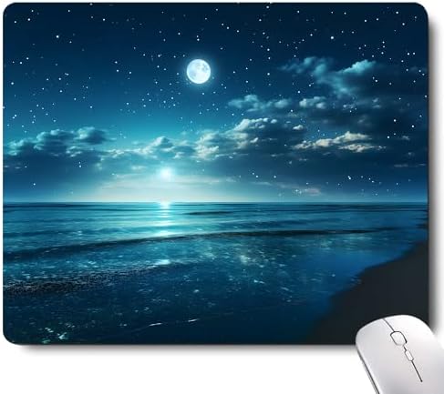Ocean Mouse Pad, Quiet Night Moon Illuminating The Clear Blue Ocean Mousepad,Square Waterproof Mouse Mat Non-Slip Rubber Base Mousepad,Mouse Pads for Desk Computer Laptop Desk Accessories