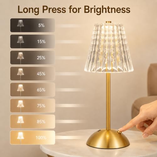 2 Pcs Cordless Table Lamp Rechargeable Touch Lamp,Gold Classic