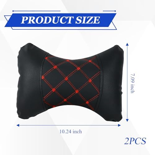 wuyaoyao 2PCS Car Neck Pillow, Soft Breathable Headrest Pillow for Cars, Comfortable Auto Seat Neck Support Pillows, Vehicle Head Rest Cushion for Driving Fatigue Relief, Car Accessories (Black+Red)