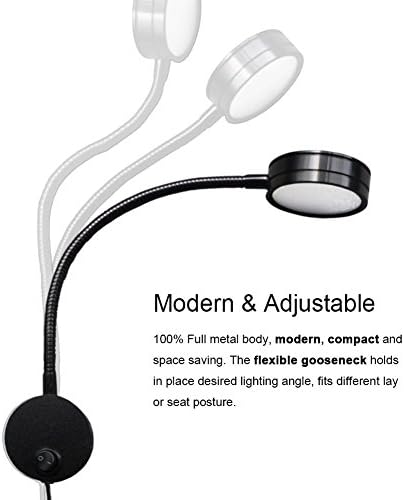 5W Wall Mounted Reading Light Flexible Gooseneck LED Sconce Lamp with Plug & Switch for Bedroom, Office, Workbench, Studio (03 Black Warm White)