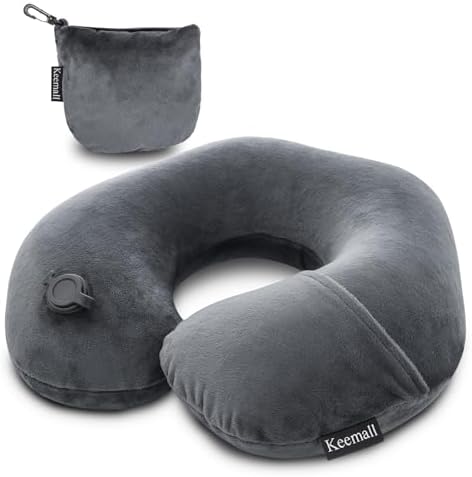 Keemall Inflatable Travel Neck Pillow, Cervical Support for Airplane & Car