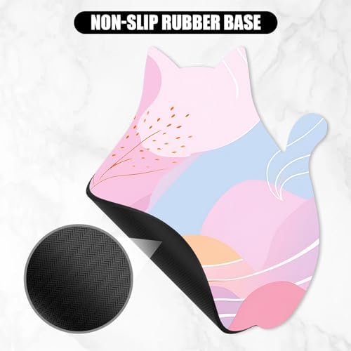 Funny Mouse Pad Cute Cat Shape Office Desk Accessories Decor for Women 9.65 x 8 Inch Small Mousepad with Non-Slip Rubber Base Washable Waterproof, Pink Abstract Art