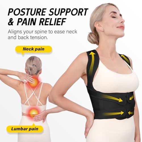 Back Brace Posture Corrector for Women & Men, Adjustable Full Back Support, Shoulder Straightener for Upper & Lower Back Pain Relief-Scoliosis, Hunchback, Waist Trainer (Large, Balck)