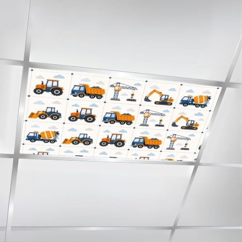4 Pcs Fluorescent Light Covers for Ceiling Lights Truck tractor excavator Magnetic Light Filters Decorative for Classroom Office Hospital Home 4x2 Ft