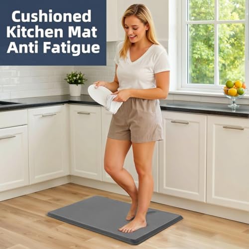 Kitchen Mat Cushioned Anti Fatigue, 0.75" Waterproof,Non Slip Kitchen Rugs, Memory Foam Comfort Mat for Standing at Home,Office,Sink,Laundry(20"x47.2" Grey)