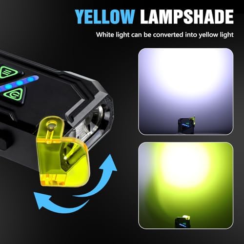 EDC Rechargeable Flat Flashlight 1000 Lumens White LED/UV/RGB Ambient Signaling Flashlights, Magnetic Clip on Pocket Light for Outdoors, Emergency, Working (1, Black, Compact)