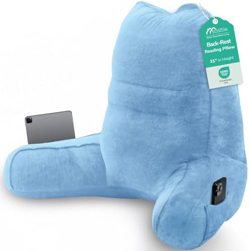 Sasttie Reading Pillow for Bed, Back Pillow for Sitting Up, Blue