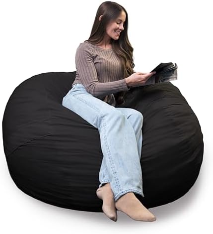 Big Joe Fuf 7Ft Giant Foam Bean Bag Chair, Oversized Couch with Removable Cover for Kids, Teens, Adults, Onyx Lenox, Durable Woven Polyester, 7 Foot Giant