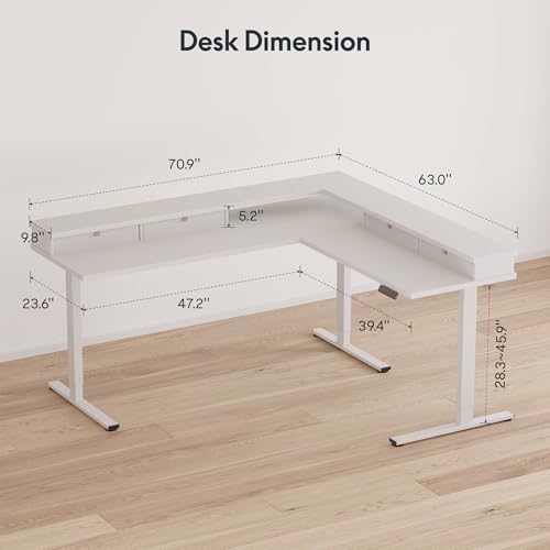 SANODESK 71x63 Electric L-Shaped Corner Standing Desk with 4 Drawers