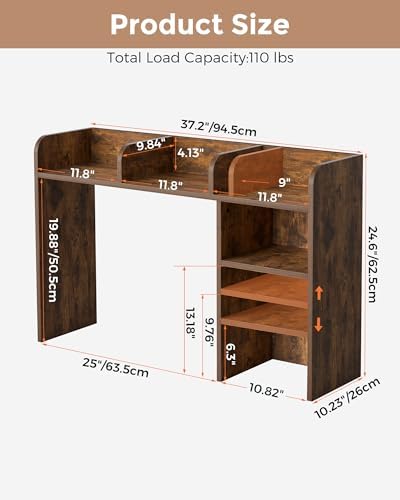 LAND·VOI Desktop Bookshelf, Countertop Storage Hutch with 5 Shelves for Computer Desk, Desk Organizer for Home Office Dorm, Dressing Tabletop, Bar Countertop, Rustic Brown EDS01R