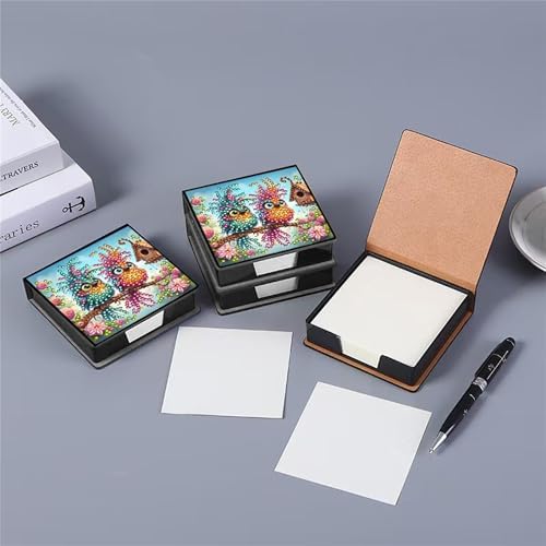 Bird Diamond Painting Note Box Memo Pad Holder, Diamond Art Sticky Notes Organizer for Desk, Aesthetic Stationery Storage Case for Office,School Supplies (Bird)