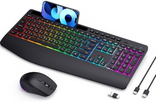 Wireless Keyboard Mouse Combo Ergonomic-RGB Silent Set for Computer