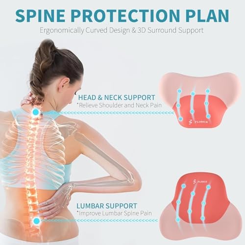 FLORICH Seat Cushion and Lumbar Support Pillow for Office Chair Car Neck Headrest Pillow Memory Foam Seat Pads Pressure Relief Back Cushion and Carseat Pads Pink