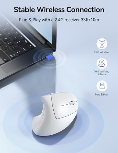 TECKNET Wireless Ergonomic Mouse, Rechargeable Wireless Vertical Mouse