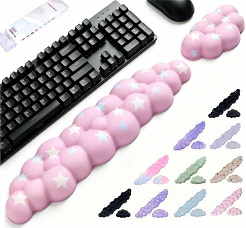 Cloud Wrist Rest Set for Keyboard & Mouse, 16.9", Pink Colorful Star