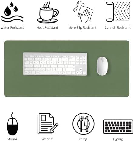 Bloss Leather Mouse Pad with Wrist Rest, Large Mousepad + Keyboard Pad, Non-Slip Desk Mat for Office, Home(27.6" x 13.8", Olive Green)