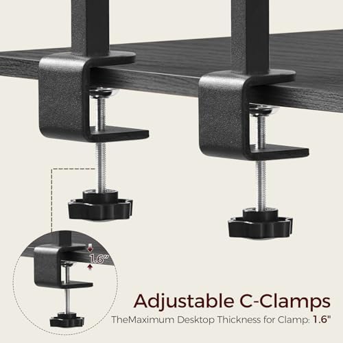 MAHANCRIS Clamp on Desk Corner Organizer, 3-Tier Desktop Shelf, Adjustable Desk Corner Storage Shelf with Metal Frame, for Office, Game Room, Black DSBK5501