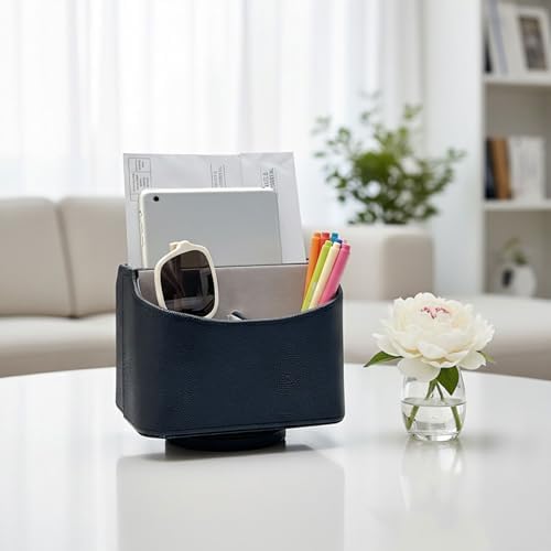 UnionBasic Rotating Desk Organizer, 360 Desk Spinning Caddy, Desktop TV Guide/Mail/Media/Remote Controller Holder Organizer,Fishskin Black