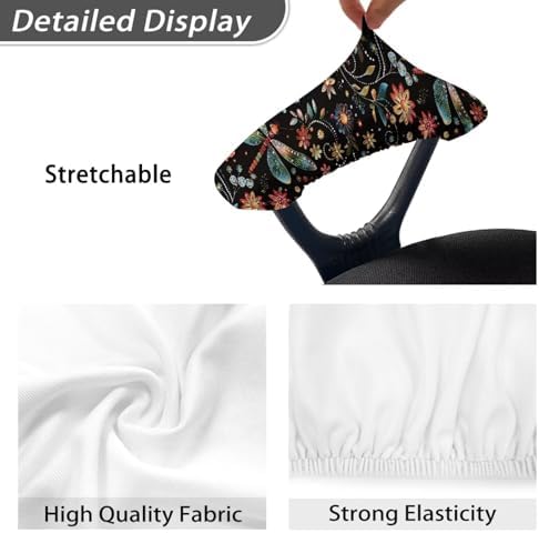 Flowers Dragonfly Printed Office Chair Armrest Covers Set of 2, Stretchy Soft Office Chair Arms Rest Covers Removable Washable Arms Protector Covers for Office Computer Chair