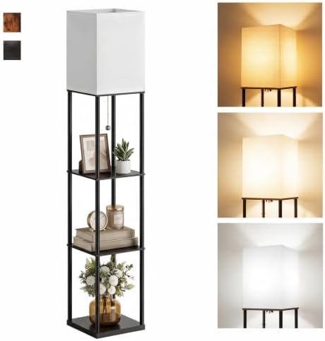 Floor Lamp with Shelves for Living Room, 3-Tier Corner Shelf Lamp