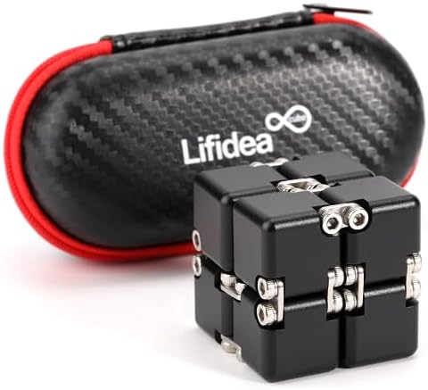 Lifidea Aluminum Alloy Metal Infinity Cube Fidget Cube (6 Colors) Handheld Fidget Toy Desk Toy with Cool Case Infinity Magic Cube Relieve Stress Anxiety ADHD OCD for Kids and Adults (Black)