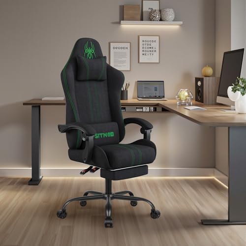 Fabric Gaming Chair with Footrest, Big Tall Reclining Ergonomic Chair