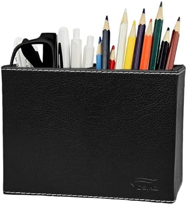 Black Pen Holder, Double Slots Leather Pencil Holder, Elegant Pen Holder for Desk, Stationery Organizer for School Office Home Dorm