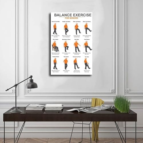 Balance Exercises for Seniors Senior Balance Exercise Chart for Adults Chair Exercise Charts Canvas Poster Bedroom Decor Room Decor Frame 24x36inch