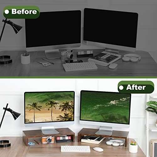 TEAMIX 2-Pack Monitor Stand Riser 20 inch, Wooden Tabletop Shelf, Brown