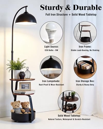 Smart Floor Lamp with Side Table, Dimmable, for Living Room