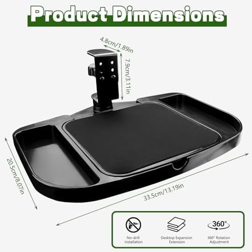 Clamp-on Mouse Tray Under Desk, Height Adjustable Under Desk 360° Rotating Tray Rest Extension Attachment, Clamp-on Mouse Pad Holder Platform with Storage Compartments (Black)