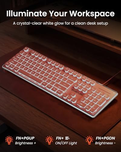 Wired Keyboard with White Backlight Pudding Keycaps, Full Size, Pink