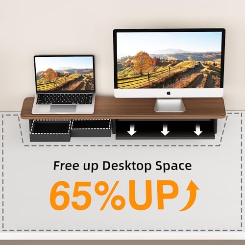 AFOOYO Large Dual Monitor Stand For Desk,43 Inch Desktop Computer Riser with Metal Drawer Desk Shelf Organizer For Computer/Laptop/PC/Printer/TV