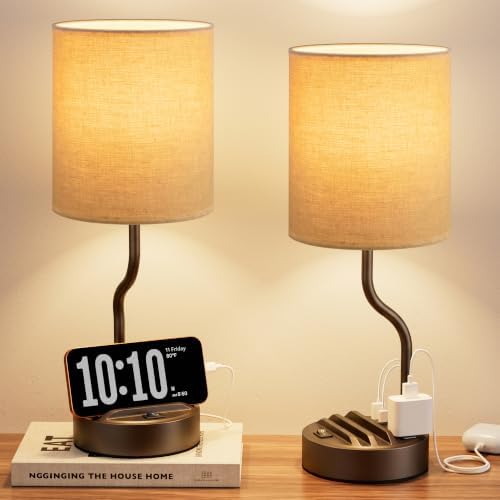 Fenmzee Bedside Lamps for Bedroom Set - 18" Beige Table Lamp for Nightstand