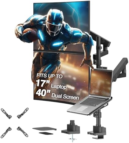 AVLT Laptop & Dual 40 Inch Stacking Monitor Arm Pole Top Mount Black