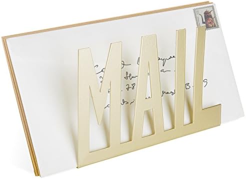 MyGift Mail Holder Organizer Countertop Modern Brass Metal with Cutout MAIL Lettering Design, Office Desktop Envelope and Document Storage Rack