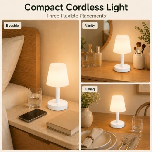 Rechargeable Table Lamp, Mini Cordless Shower Lamp for Bathroom, IP54