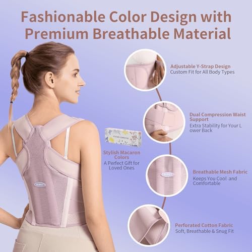 NLNYCT Posture Corrector for Women – 2-in-1 Back Brace with Shoulder Support, Adjustable Full Back Straightener for Upper & Lower Back Pain Relief, Hunchback, Scoliosis & Spine Alignment (S/M)
