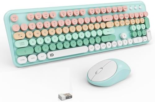 Pink Green Wireless Keyboard and Mouse Combo,Cute Bubble Key,for PC Laptop