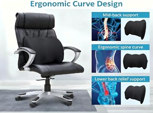 Lumbar Support Pillow Memory Foam Back Cushion for Sciatica & Lower Back Pain Relief Orthopedic Posture Corrector for Office Chair Gaming Chair Car Seat Breathable Washable - Black